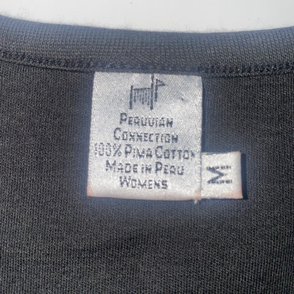 Peruvian Connection Basic Black Scoop Neck Pima Cotton Tee Women's Size Medium - Picture 5 of 6